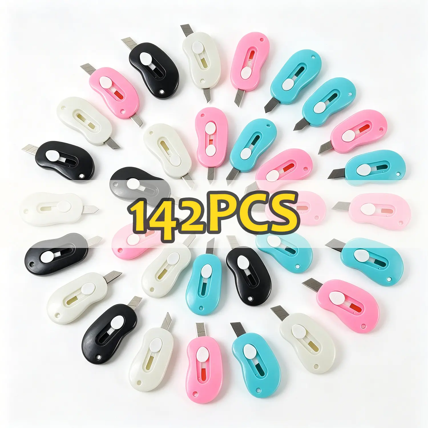 142PCS Mini Retractable Box Cutters - Pocket Sized Utility Knives, Envelope Letter Opener for Home, Office, Package Opening (Office Cutting Supplies), Mini Cutter