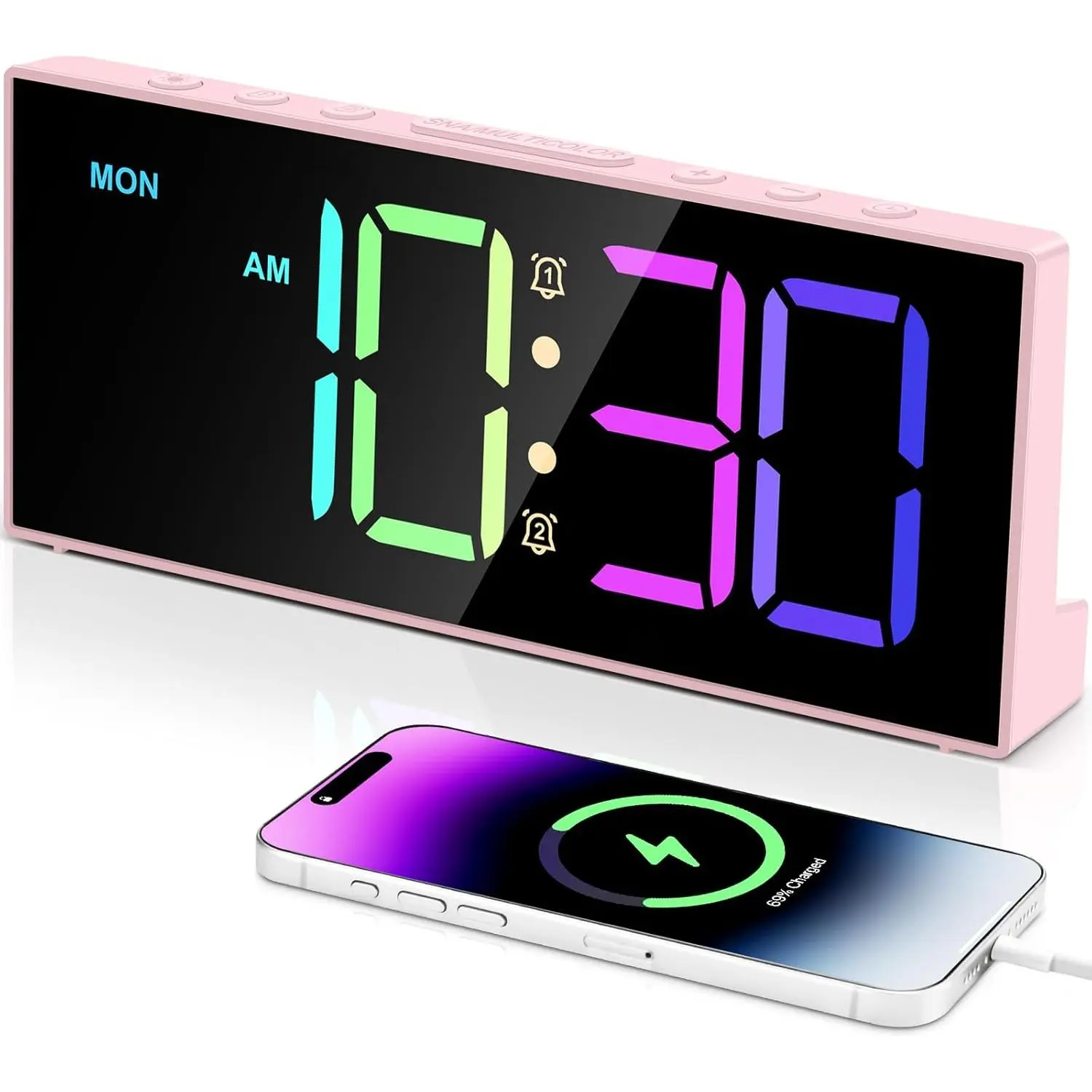 Digital  Clocks,Large Big Numbers Cute clocks for Bedrooms,college dormitories,Teens,Modern Décor Plug in Clock with USB Charger Port Adjustable 3-Levels volume,5 Dimmers, Backup ()