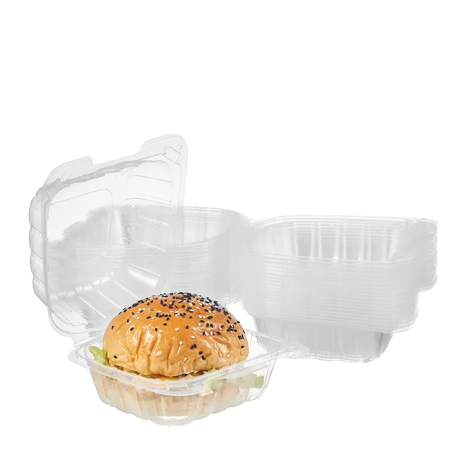 100 Count Clear Plastic Hinged  Take Out To-Go Clamshell Containers, 6" W Disposable Takeout Tray for Dessert, Cakes, Cookies, Salads, Pasta, Sandwiches