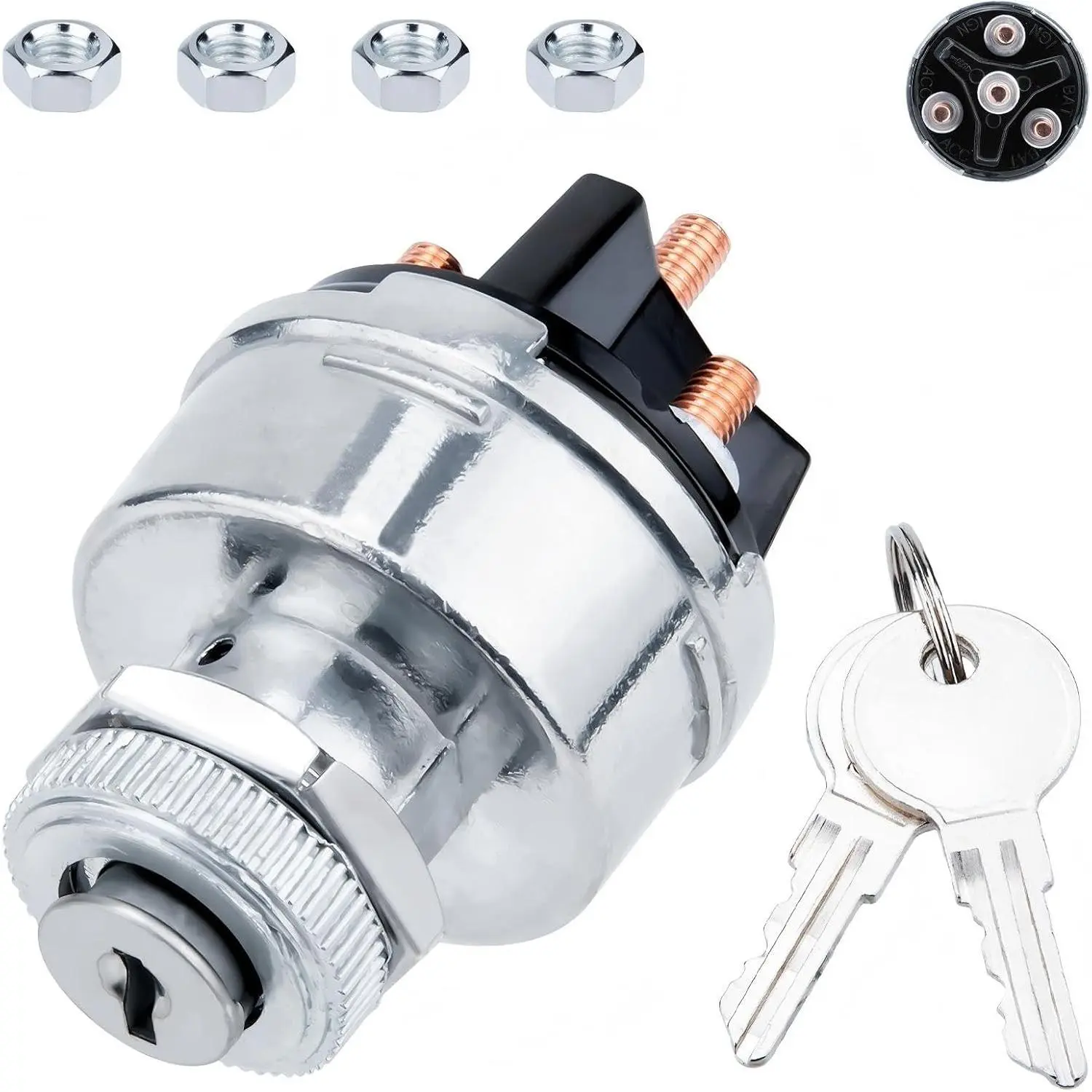 Ignition Switch with Key, Universal 12V 4 Position Key Switch