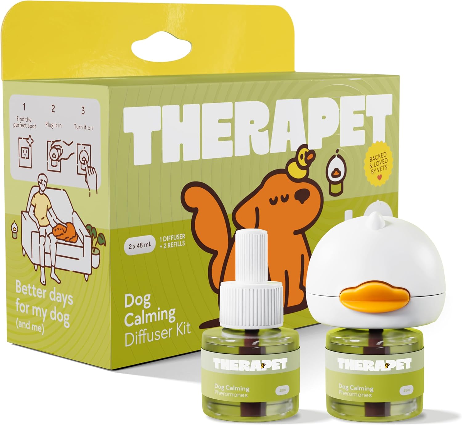 TherapetMD 60-Day Dog Calming Diffuser - for Stress, Destructive Behavior, Pee Accidents, Separation Anxiety, Barking, Aggression & Chewing - 60-Day Refill Included - Packaging May Vary