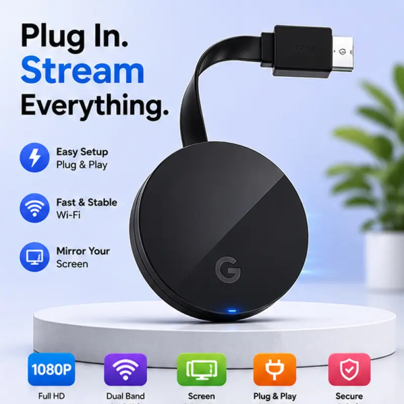 Phone to TV Wireless HDMI Adapter, Screen Mirroring Dongle with Miracast Support, HD Display Receiver for Monitor Projector, Phone Accessories