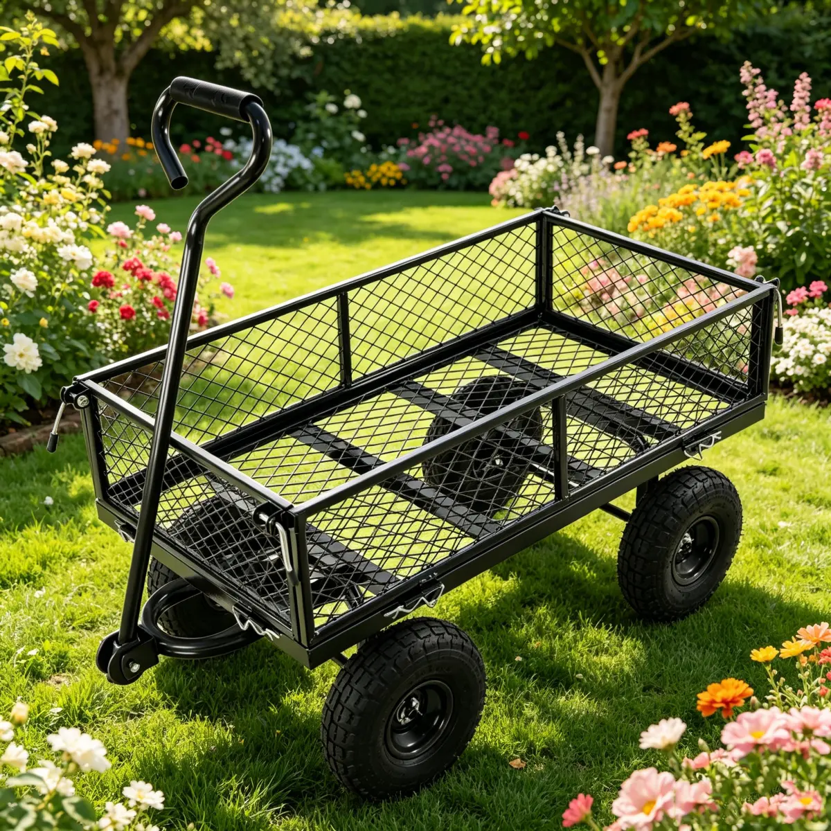 AobtkelWagon Cart Garden cart trucks make it easier to transport firewood Black color