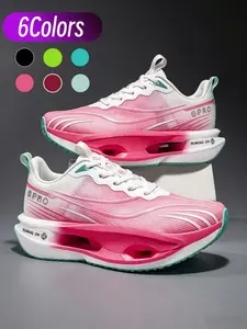 Unisex Multi-Color Running Shoes, Mesh Upper with Streamlined Design, Hollow Out Layered Sole with Carbon Plate, Trendy Daily Wear