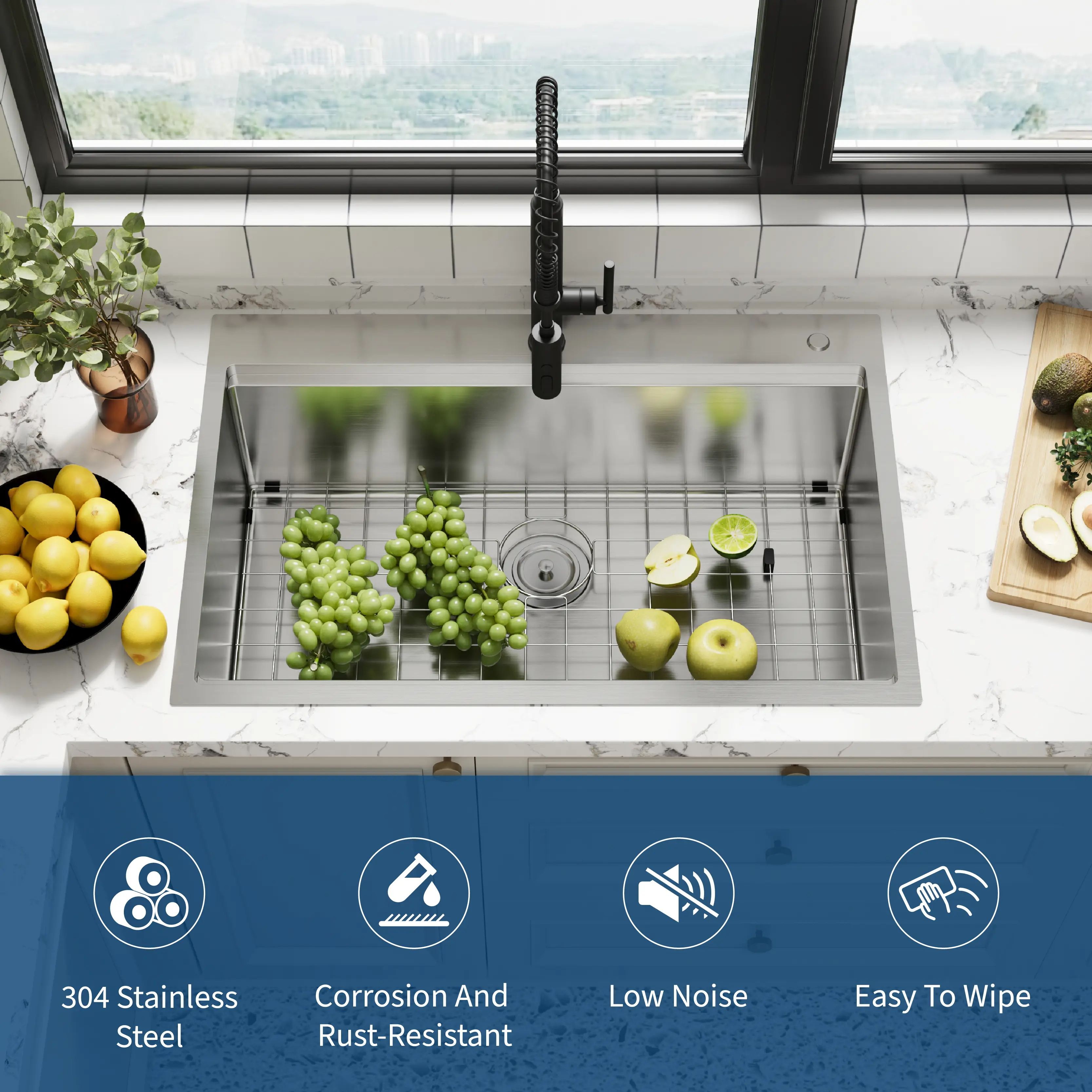 Undermount Stainless Steel Bar Prep Sink 33x19x10 inch Single Bowl Kitchen Sink with Workstation Ledge, Brushed Finish, Includes Bottom Grid and Drain Strainer for Home Bar