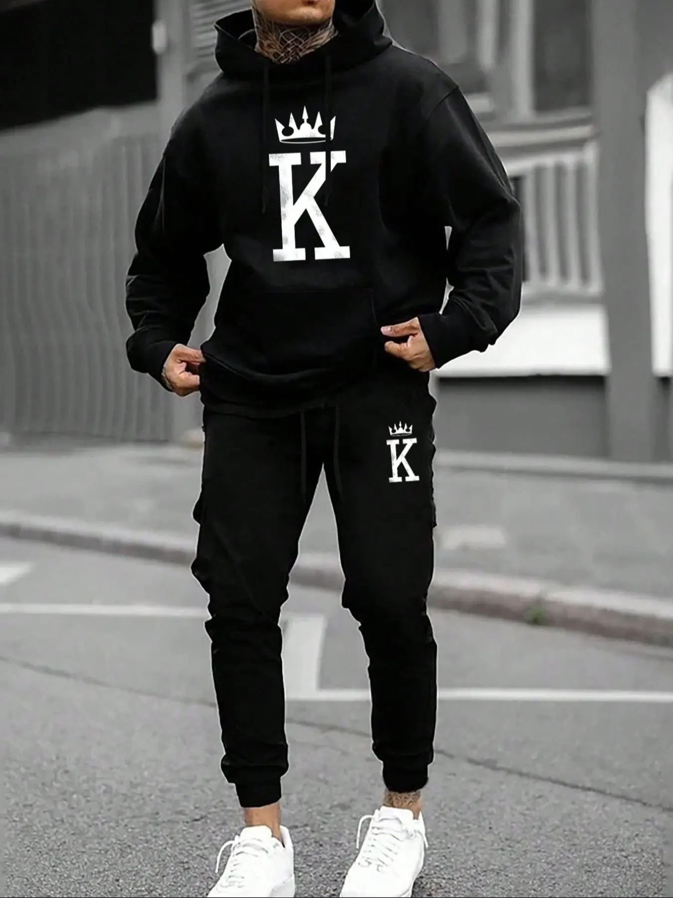 Men's Fleece Jogger Set, Hooded Sweatshirt & Drawstring Pants, Casual Long Sleeve Top, Fall Winter Fashion, Comfortable Daily Wear, Clothes