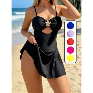 Women's New Trendy Starfish Metal Decoration Thin Strap Hollow Out Slim Fit One-Piece Swimsuit with Triangle Lining, Beach Pool Vacation Swimwear Monokini Modern Look