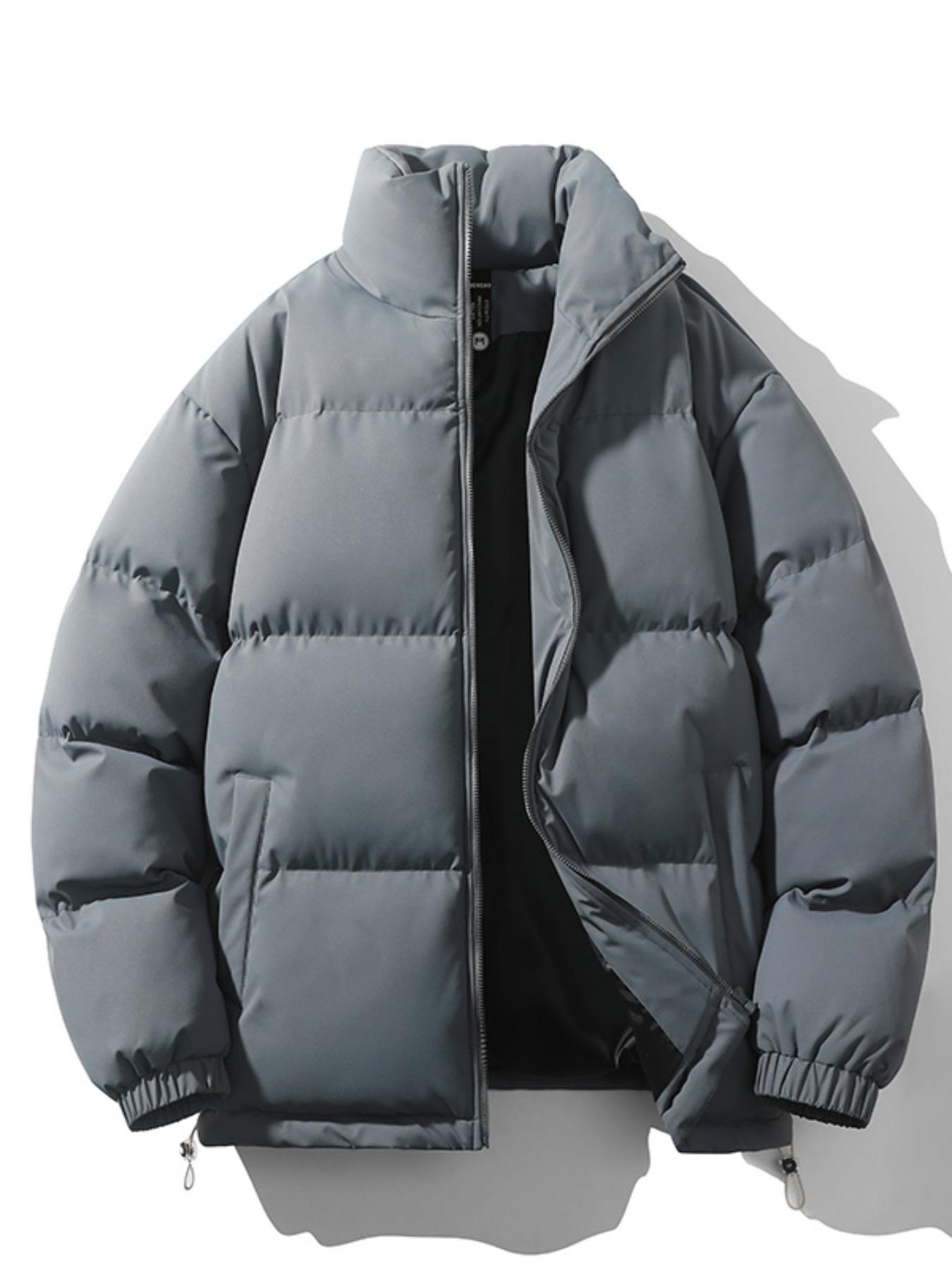 Men's Solid Zipper Up Drawstring Pocket Funnel Neck Utility Coat Jackets, Regular Fit Casual Long Sleeve Thermal Outerwear for Fall & Winter, Men's Clothes for Daily Wear