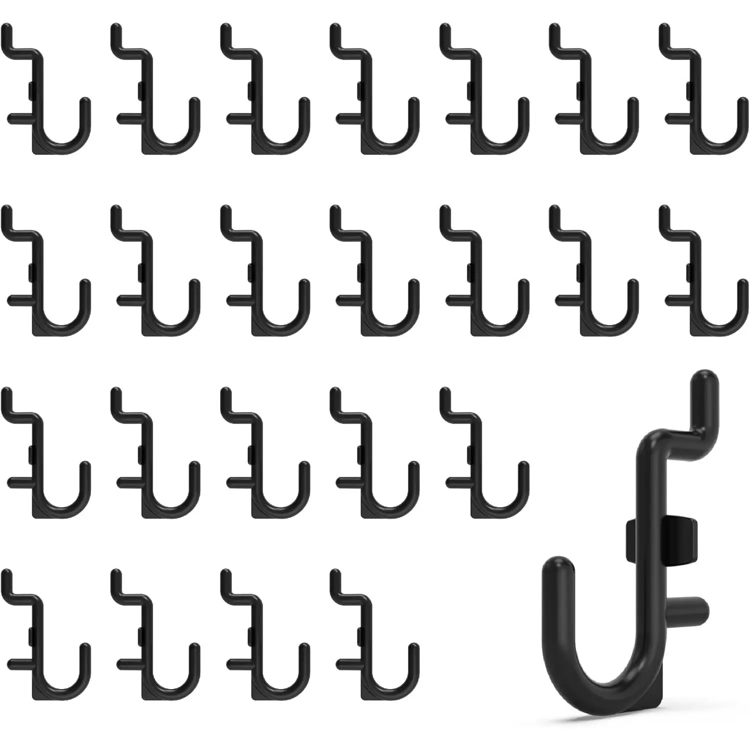 100 count Black J Shape Plastic Pegboard Hooks for 1/4 Inch Pegboards | Snap In Hooks with 15 lb Capacity for , Crafts, , Cables, Tools, Garage Organization and Retail