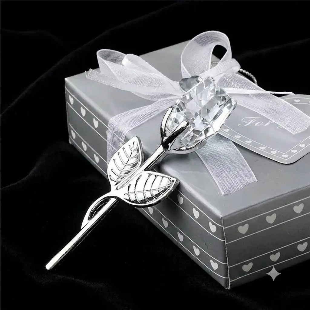 Crystal Glass Rose with Gift Box, Home Decor Artificial Flower Arrangement, Perfect Gift for Women, Silver Color, Valentine's Day, Birthday, Anniversary