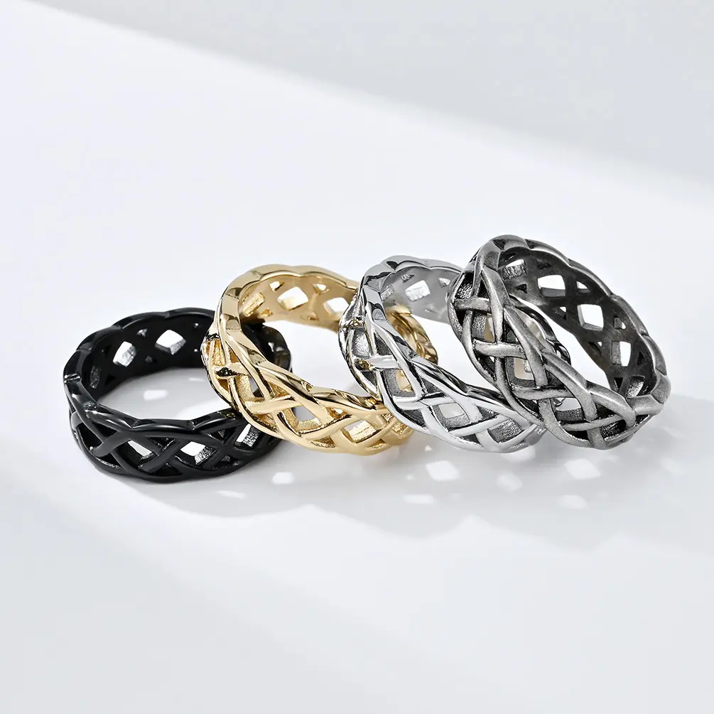 Unisex Hollow Celtic Knot Stainless Steel Round Band Ring, Multi-Size Interwoven Vintage Infinity Jewelry with Waterproof Coating, Corrosion-Resistant for Everyday Use Gift, Unisex Wear