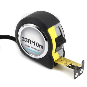 Measuring tape, double-sided with metric and imperial scales and fractions, retractable tape measure with dual stop buttons and magnetic hook