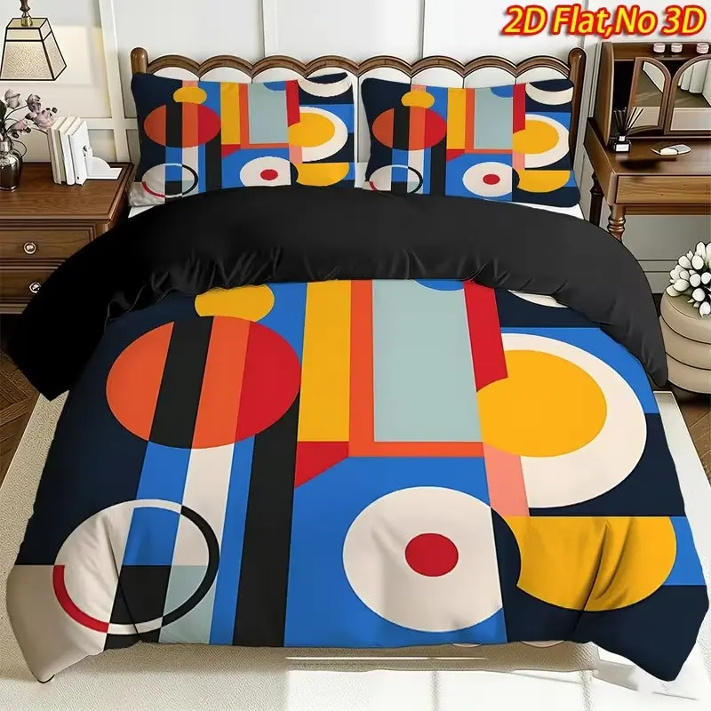 Colorful Geometric Circle Print Bedding Set, 1 Duvet Cover + 2 Pillowcases, High-Definition Printing, Home & Dormitory Bed Linen