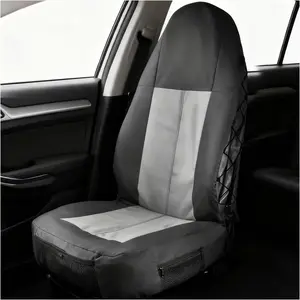 Front Car Seat Cover, Waterproof Auto Front Seat Covers with Multi-Pockets, Heavy Duty Spill Guard Bucket Seats Protector for Sedans Trucks SUVs Vans, Car Accessories (Black & Gray)