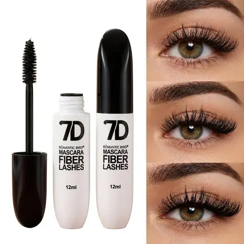 7D Silk Fiber Black Lengthening Mascara - Adult Beauty Makeup, 24-Hour Smudge Proof Waterproof Long-Wear, Voluminous Mascara, Buildable Volume, Dramatic Lashes, Fan-Lash Look, Easy Eye Makeup, Mother's Day Party Gift