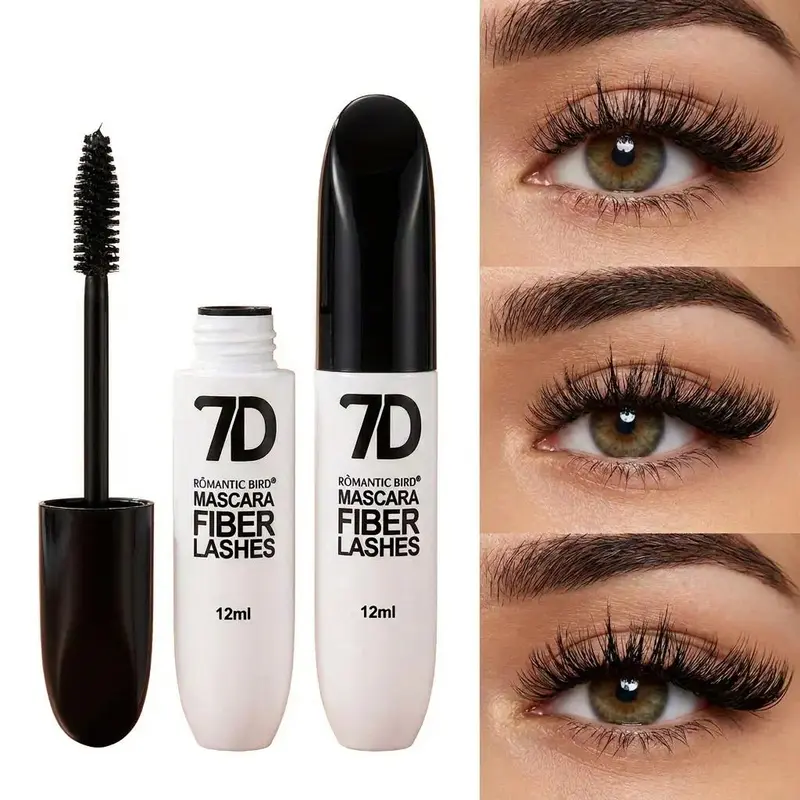 7D Silk Fiber Black Lengthening Mascara - Adult Beauty Makeup, 24-Hour Smudge Proof Waterproof Long-Wear, Voluminous Mascara, Buildable Volume, Dramatic Lashes, Fan-Lash Look, Easy Eye Makeup, Mother's Day Party Gift