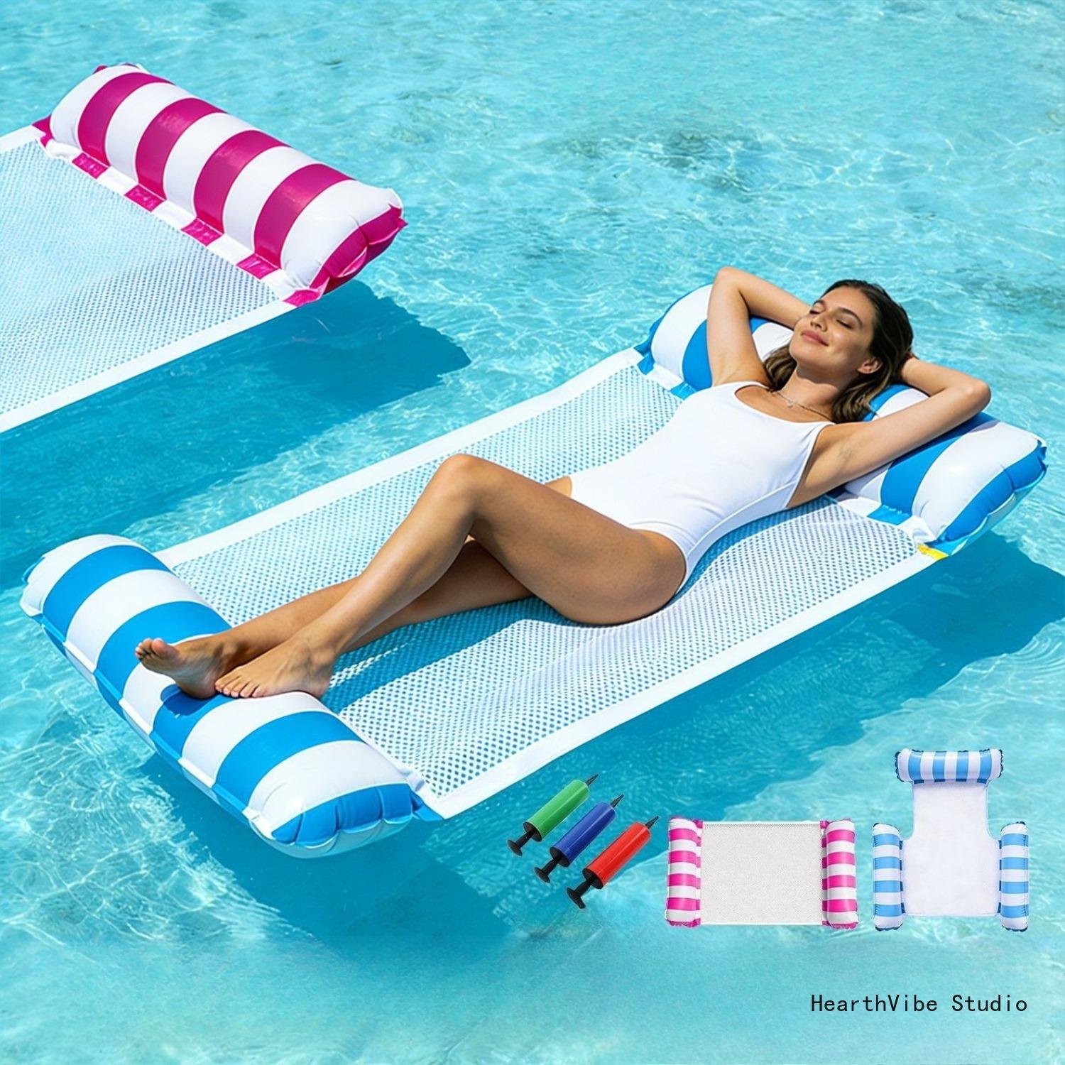Floating Inflatable Raft with Dual Tubes — Foldable Water Hammock, Lounger, and Water Play Toy for Kids and Adults