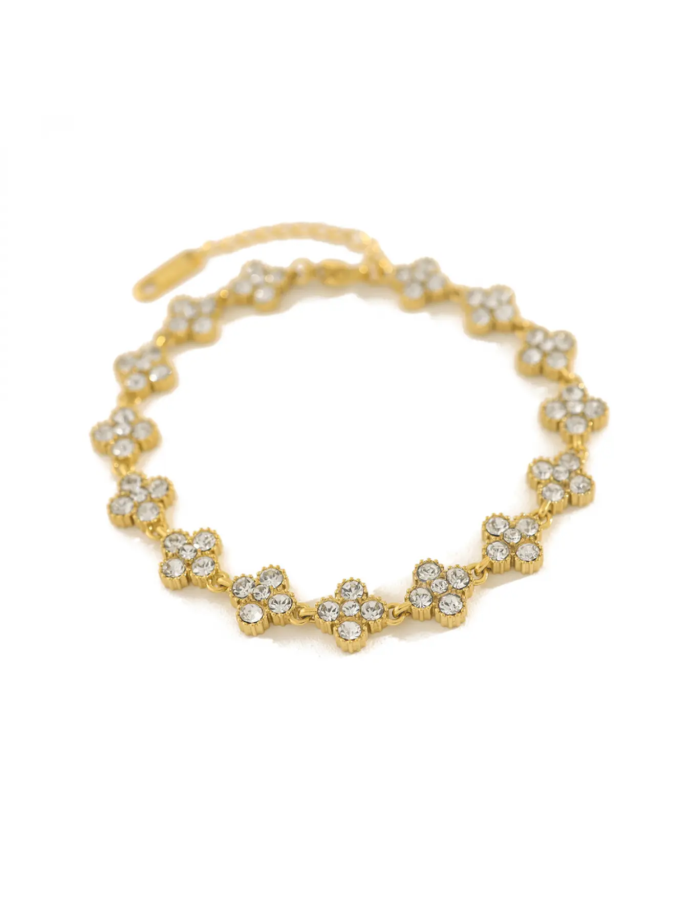 Elegant Sparkling Crystal Inlaid Clover Link Bracelet, Anti Tarnish Stainless Steel Multi Shades Four Leaf Flower Bracelet Luxury Party Women Accessories