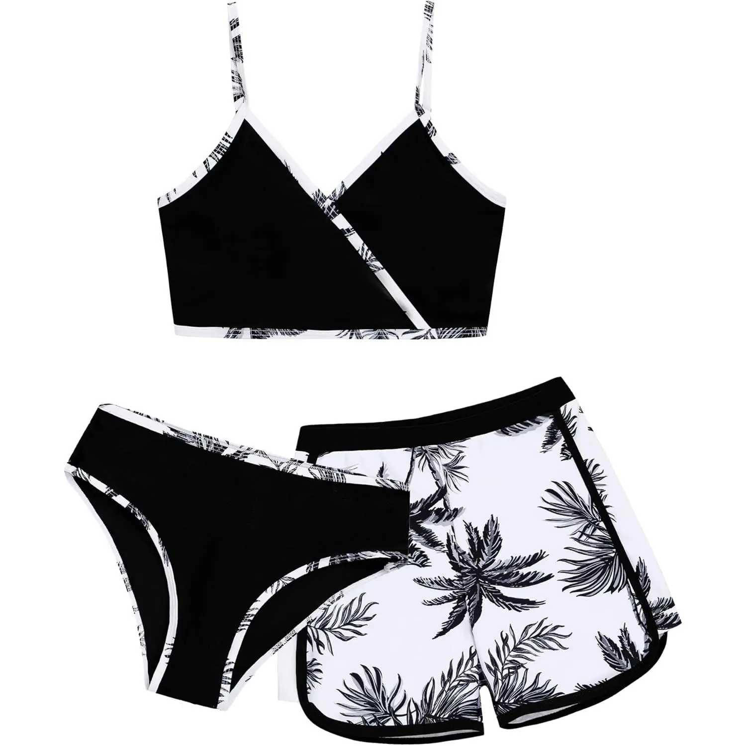 Girls 3 Piece Bikini Bathing Suit Teen Girls Swimwear Sport Swimsuits with Shorts 9-16T