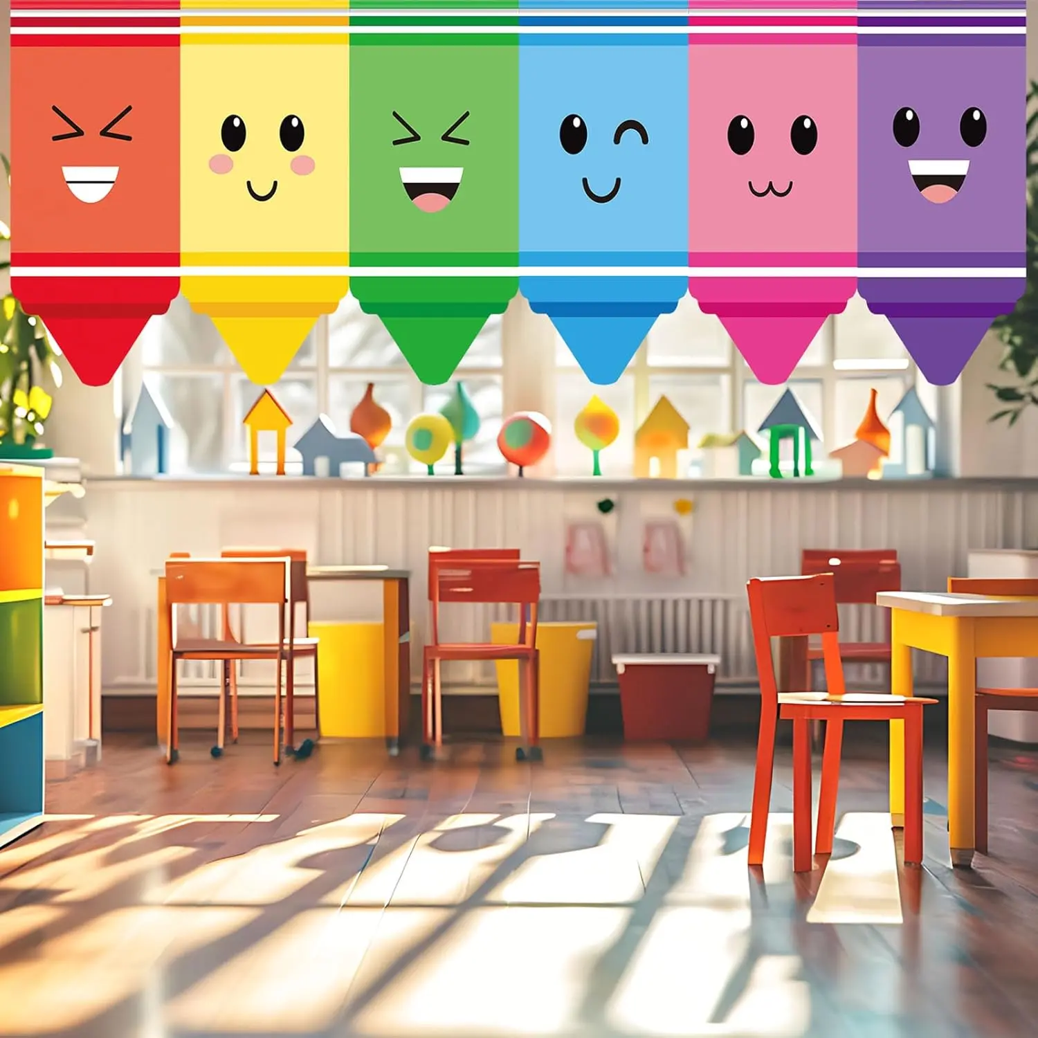 6 Pcs Rainbow Crayon Classroom Curtains, 36x24" Back to School Decorations with Colorful Pencils Expressions for Kindergarten Window, Bedroom & Daycare Festive Supplies
