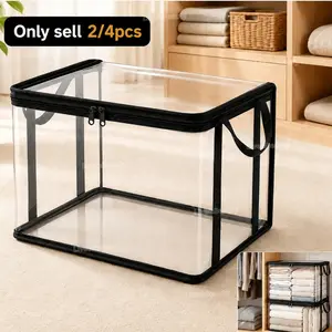Large Clear Storage Bag, Duty Foldable Storage Bag, Clothes Organizer with Zipper Lid and Reinforced Handles for Closet, Bedding, Moving and Dorm Storage (Summer Atmosphere)