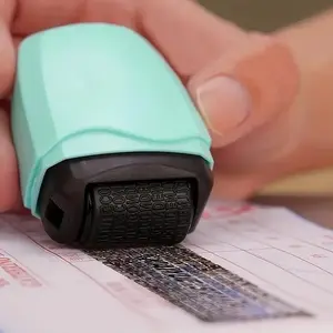 Privacy Protection Roll Stamp, Reusable Oval Matte Surface, Anti-Theft File Cover, Self-Inking Security Stamp, Light Blue, Mint, Plastic Material