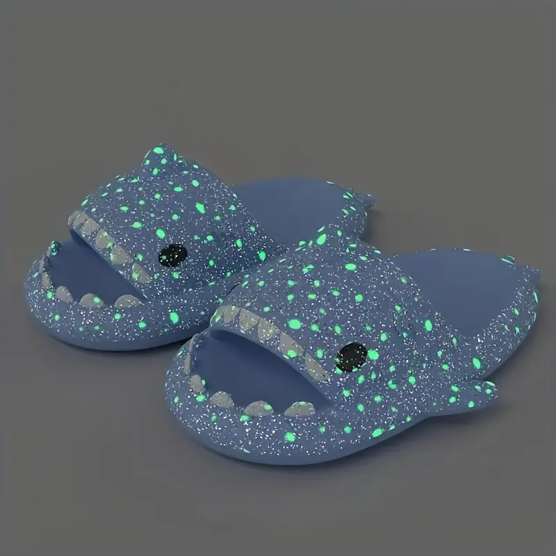 Men's Shark Night Glow Slippers Unique - Extremely Comfortable Slip-Resistant Long-Lasting Soles for Indoor and Outdoor Activities