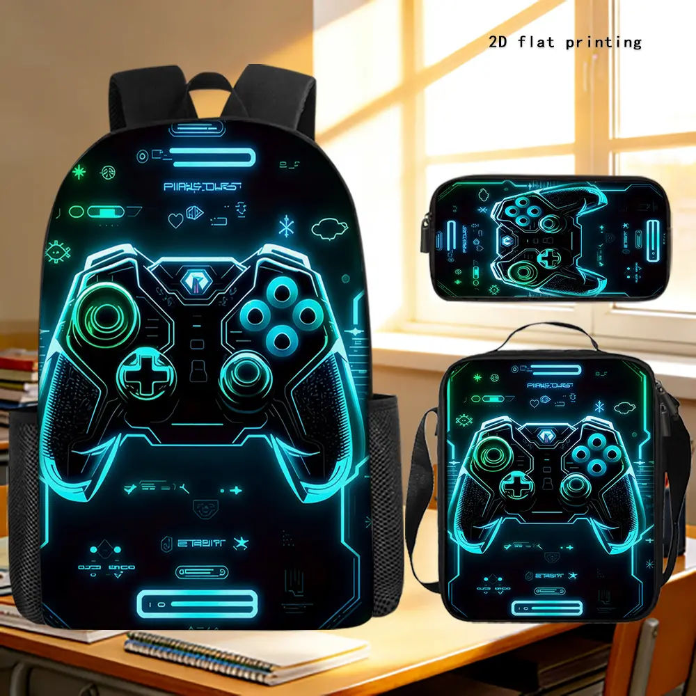 Gaming Controller Backpack, 2D Flat Printing, Esports Digital Pattern Printed Backpack, Large Capacity Lightweight Backpack, Outdoor Travel Bag, Creative Gift Backpack for Gaming Enthusiasts, 2D Flat