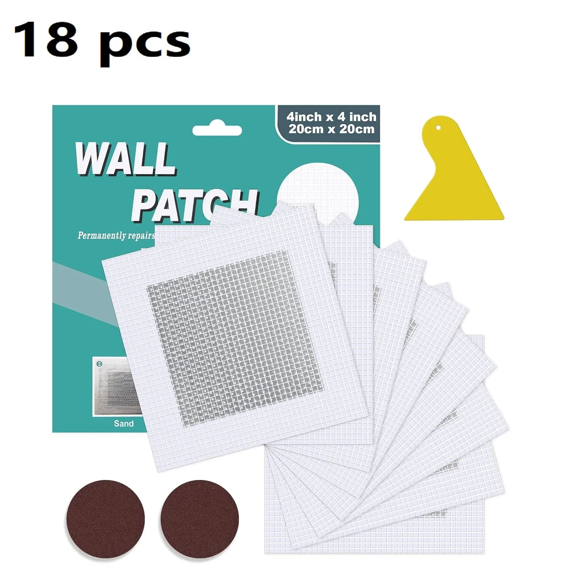 Wall Repair Patch Kit, 18-Piece Wall Repair Patch Set with Scraper, Drywall Patches for Large Holes and Cracks, Perfect for Home Interior Wall Repair