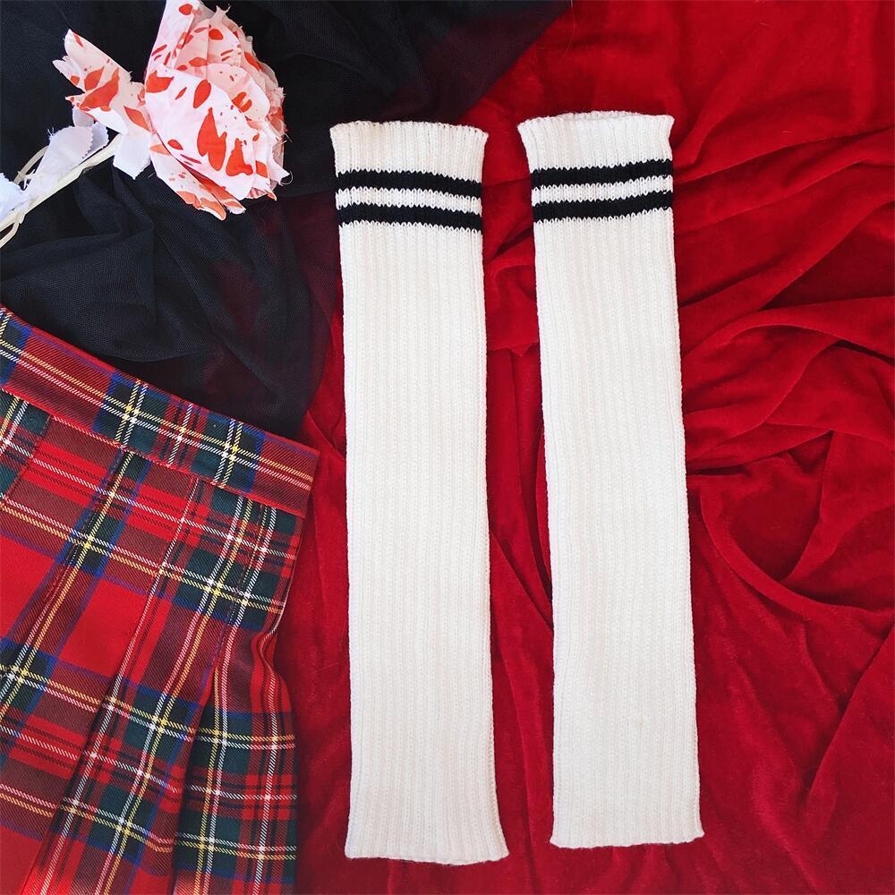 KOSAHIKI Lolita Socks Goth Striped Knit  Girl Leg Warmers Women Japanese  Harajuku Winter Boot Cuffs Legs Cover