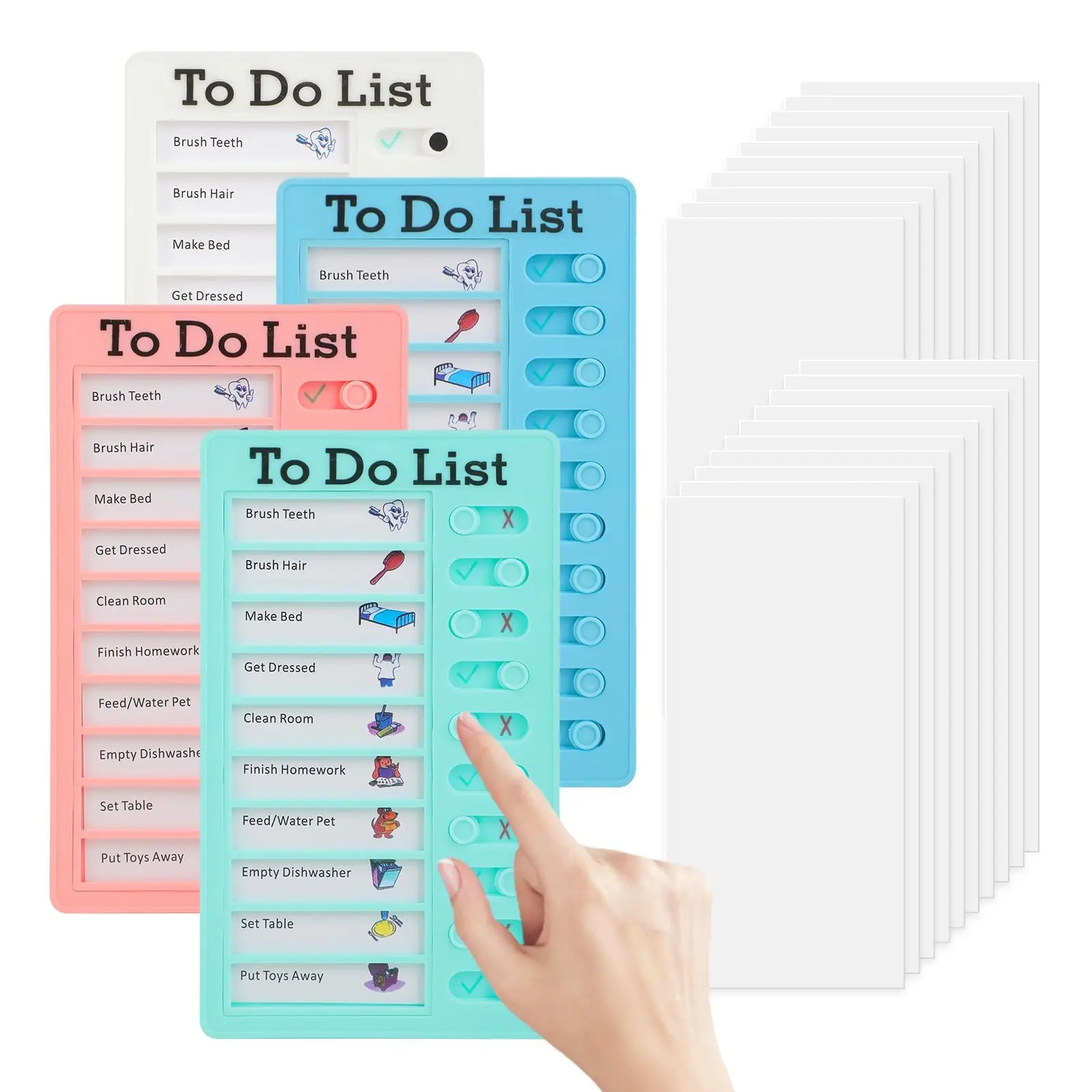 4 Pieces Chore Chart for Kids Multiple Kids - Sliding Routine Chart: Reusable to Do List, Tasks, RV Checklist, Planning Board, Daily Planner, Visual Schedule, and Reminder (Multicolored)