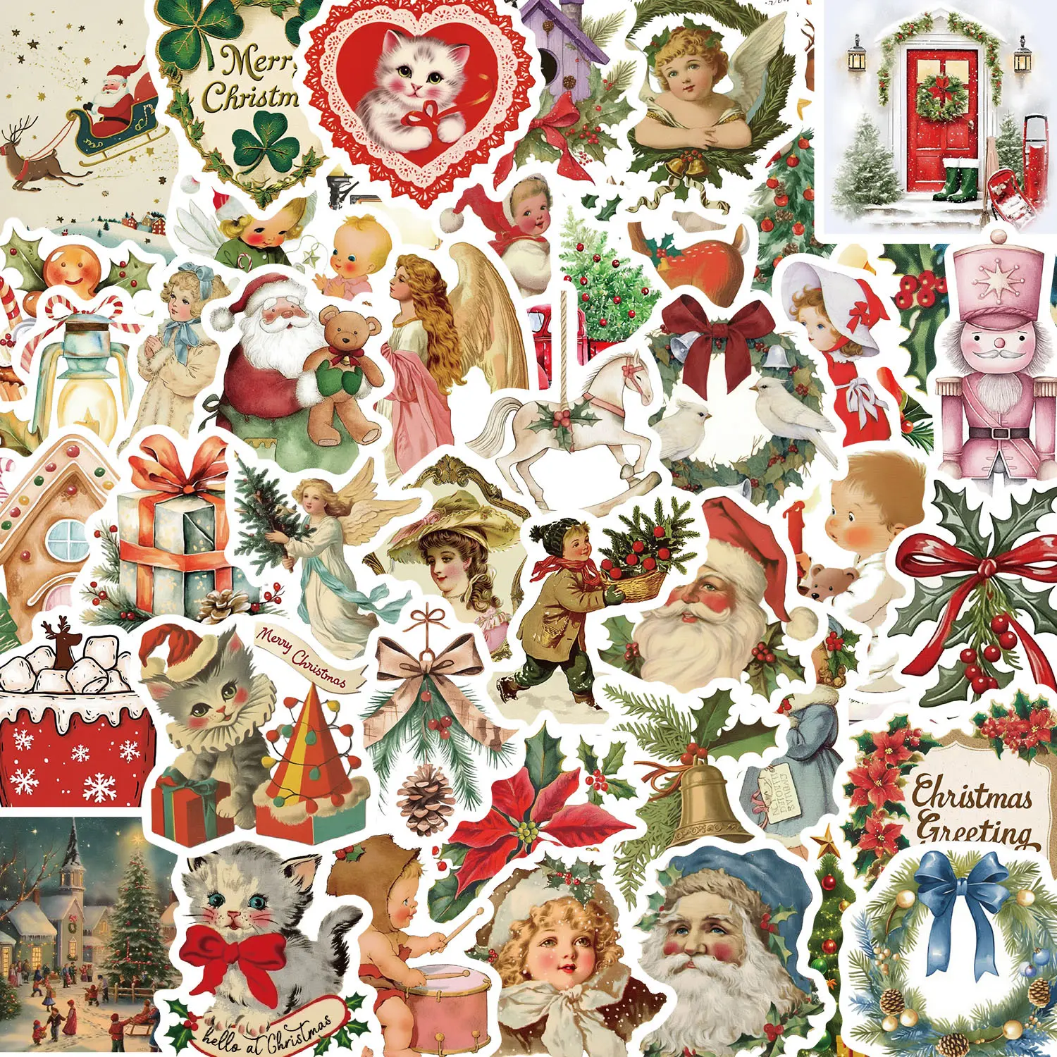 56pcs Romantic Vintage-Style Christmas Sticker Set – Faith-Based Designs with Positive Messages; Suitable for Scrapbooks, Journals, Laptops, Water Bottles, Cars, and More – Perfect for Gifts