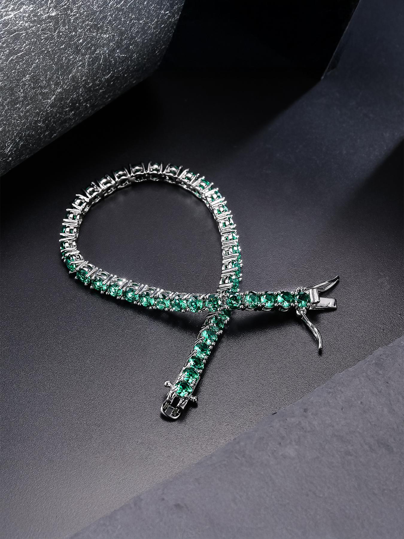 1pc ICED CHICS green zircon bracelet, hip-hop style, suitable for daily wear, gift, 4mm single-row tennis chain 1pc ICED CHICS green zircon bracelet, hip-hop style, suitable for daily wear, gift, 4mm single-row tennis chain