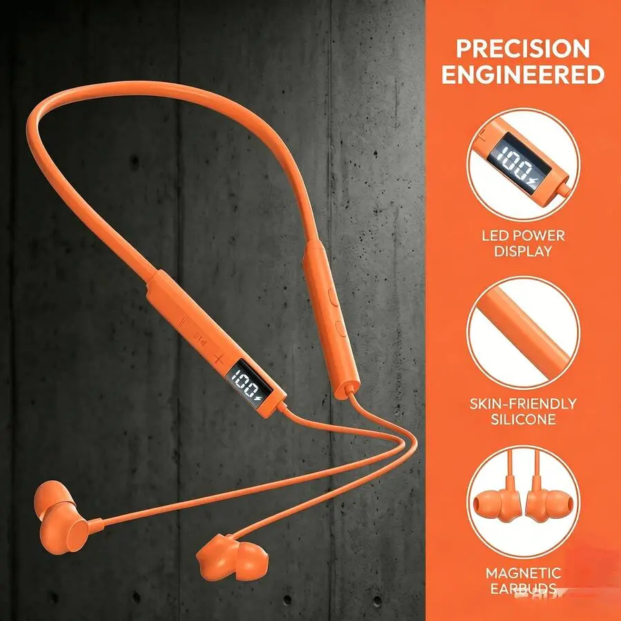 Wireless Neckband Earbuds, Audio Earphones With IPX Resistance, Dual Device Connection, HiFi Sound, Sound, Magnetic Silicone Design, Card Port, Compatible With Phones & Tablets, Gym & Commute, Mp3, Button UZ4V