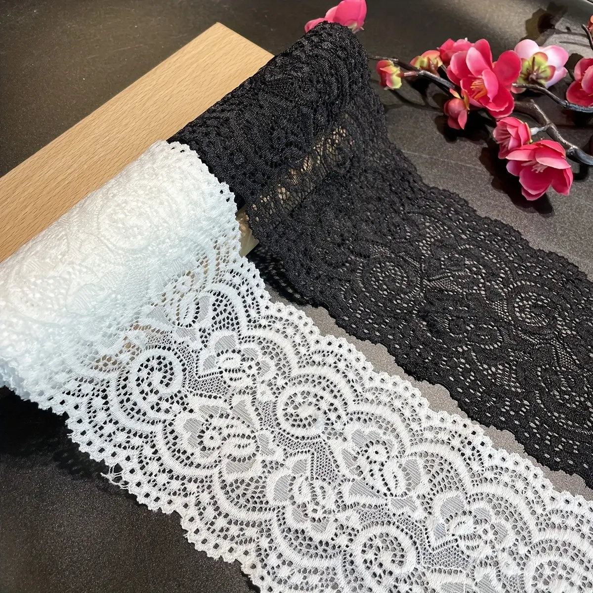 French Smooth Floral Soft Lace Trim, Floral Lace Decoration, Elegant Cutout Pattern, Wavy Lace Ribbon, 3.94 Inch Wide, Ideal for Weddings, Dresses, Home Decor