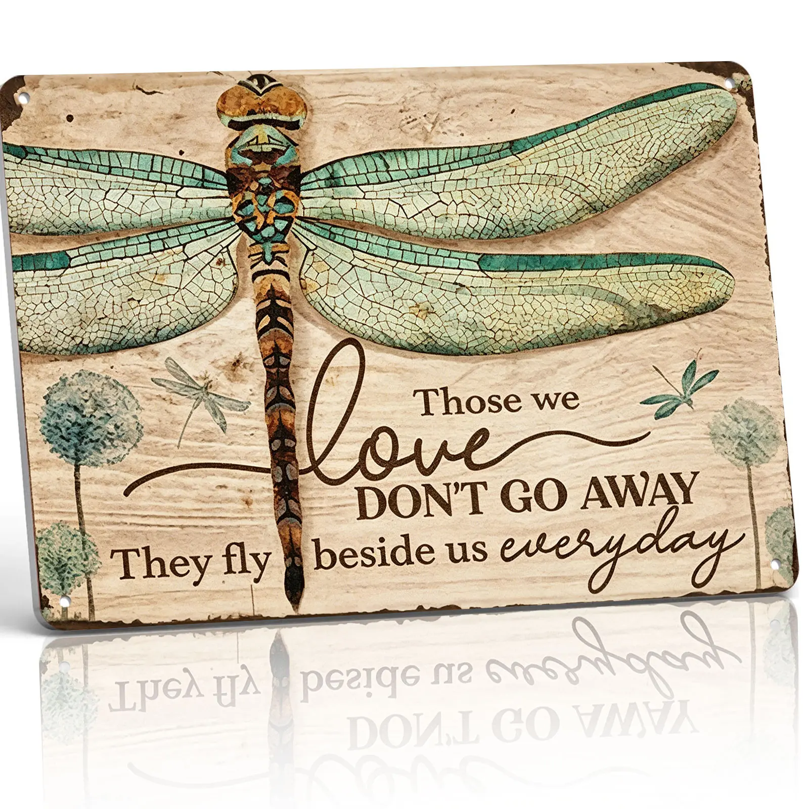 Retro Rectangle Aluminum Metal Dragonfly Sign (8x12 in) with Sympathy Quote, Memorial Wall Decor for Indoors, Hanging-Mount Wall Mount Rustic Farmhouse Plaque, Remembrance Gift for Grieving Loved Ones