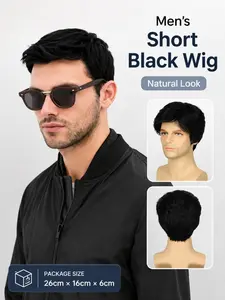 Natural Short Men Synthetic Wig, Side Swept Bangs, Breathable Mesh, Glueless Wear & Go, Improves Baldness & Receding Hairline