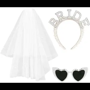 3pcs Pearl Headband Bride Veil Heart Sunglasses for Bachelorette Party Supplies Bride Accessories Wedding Bridal Shower Gifts