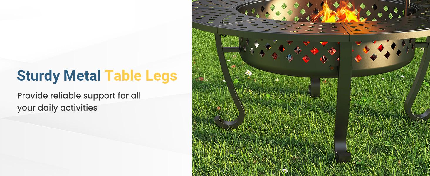 Royalcraft 43'' Fire Pit with 2 Grills, Outdoor Wood Burning Fireplace with Lid and Fire Poker, BBQ & Bonfire & Round Metal Table 3 in 1 for Patio, Backyard, Garden, Black