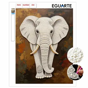 DIY Pearl Painting Kit, Frameless Elephant Design, Self-Stick Canvas with Tools, Home Wall Art, 3D Mosaic, Cross Stitch Set, Gift Idea
