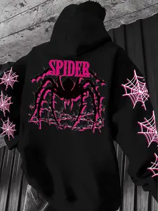 Dark Sweet Cool Spider Web Illustration Hoodie, Heavyweight Streetwear Casual Sweatshirt, Long Sleeve Loose Fit Pop Art Print