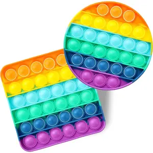 Pop Fidget Sensory Toys, 2 Pack, Circle & Square Shapes, Sensory Stress Relief Squeeze Toys for Kids & Adults, Silicone Bubble Popping Game for Anxiety, Funfidget toys