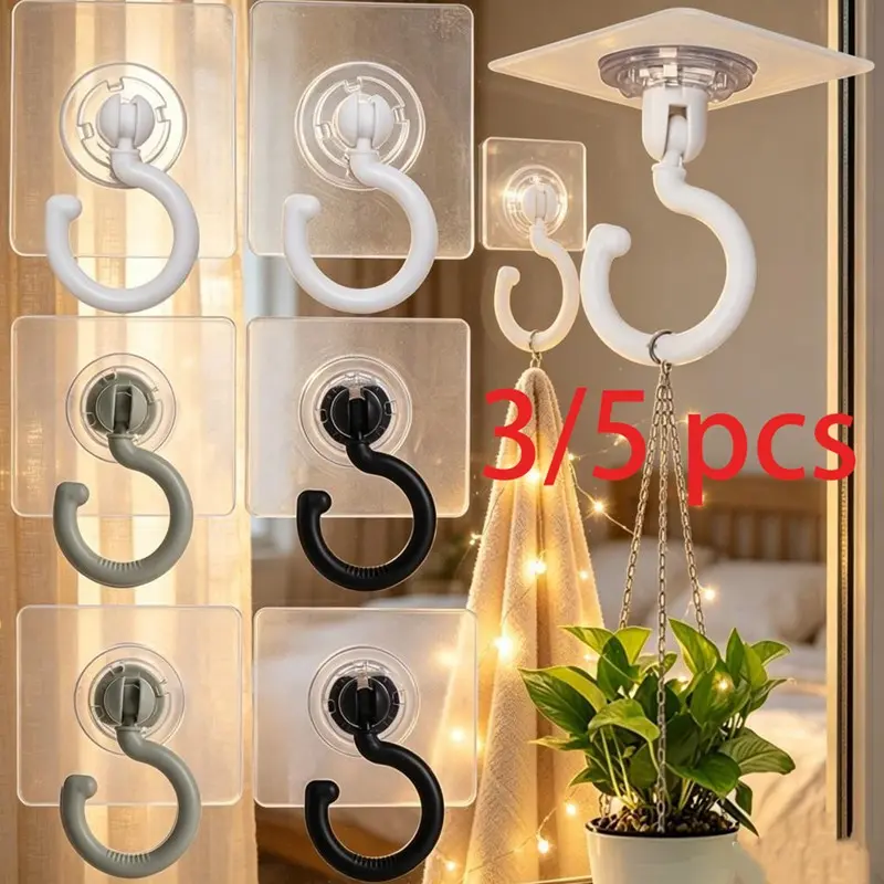 Heavy-Duty Rotatable Adhesive Ceiling Hooks, Self Adhesive Hook, Drill-Free 360° Swivel Hanging Hooks, Multi-Purpose Hanger for Wind Chimes, Plants, Decorations