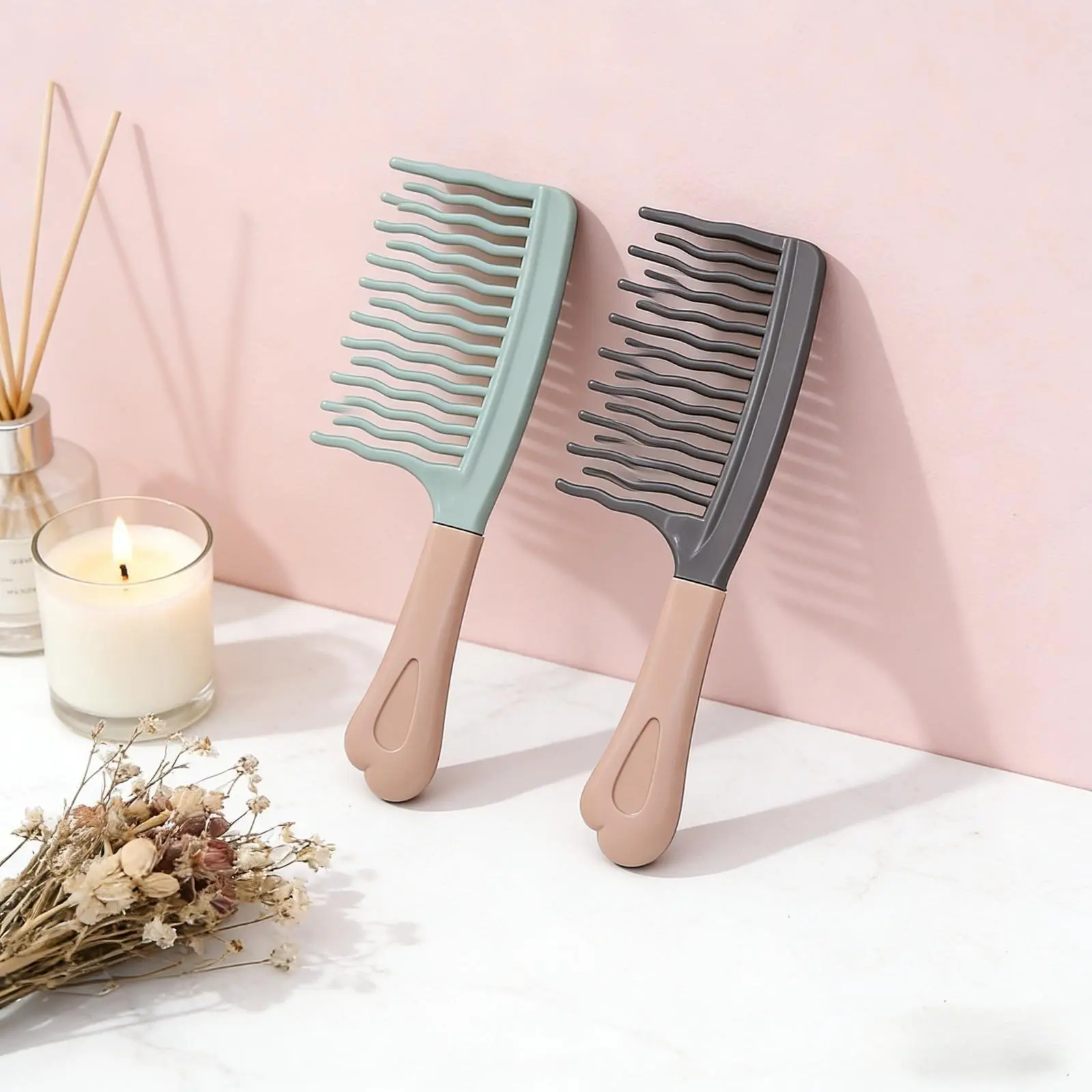 Double Row Wide Tooth Detangling Shower Comb, Wavy Large Teeth Hair Brush for Wet & Dry Thick Curly Long Hair, Styling Tool for Women & Men