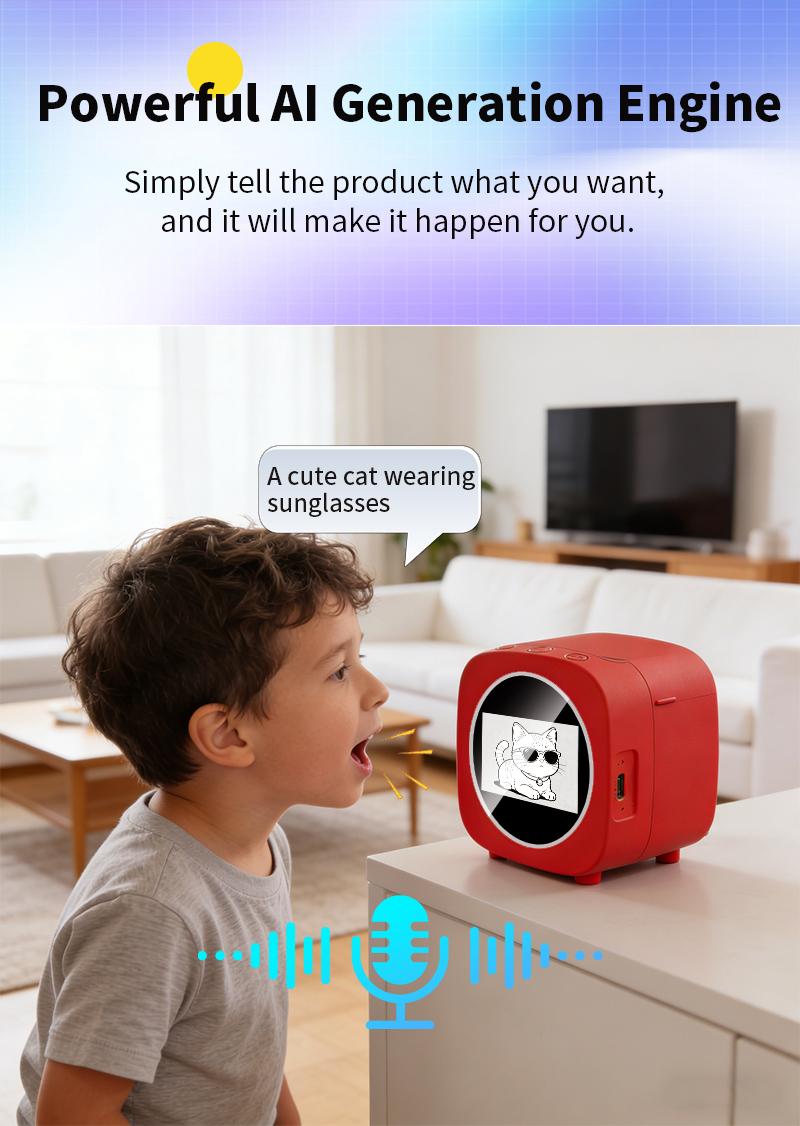 AI Voice Mini Sticker Printer box Photo Drawing robot  Wireless Portable Smart  Kids Imagination Learning Toy DIY Craft Home Office Essential-YY Switch Role Alarm Clock Perpetual Calendar  Electronic ideal birthday gift educational learning toytablet