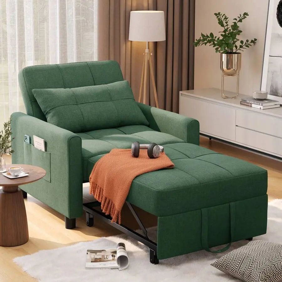 3-In-1 Adjustable Sleeper Sofa Chair Bed, Convertible Folding Lounge Recliner With Pull Out Sleeper Bed, Space-Saving Furniture For Bedroom, Living Room & Office Small Spaces