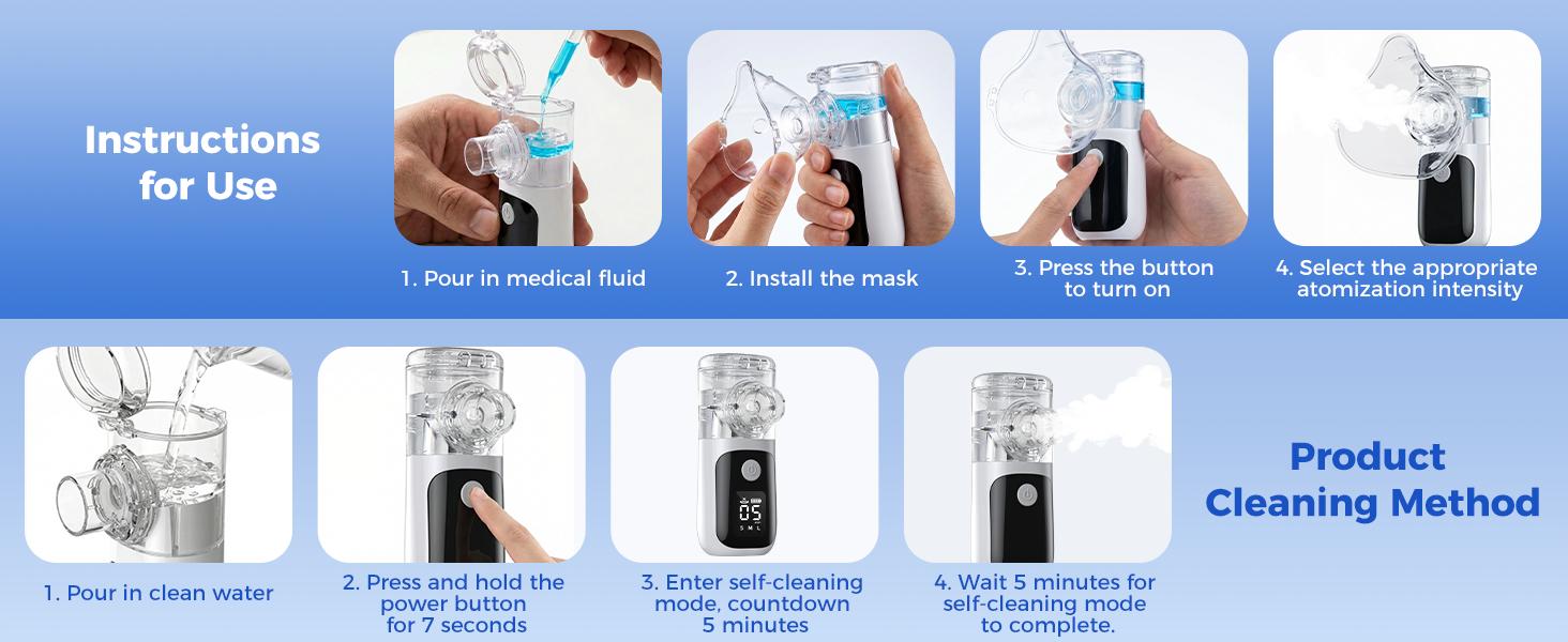 Nebulizer Machine for Adults and Kids, Portable Handheld Mesh Inhaler Ultra-Quiet Rechargeable with Auto-Clean, Fast Mist, Compact Travel Size for Home, Travel and Daily Use