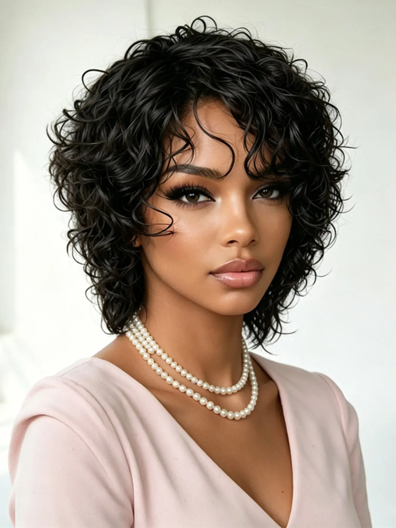 pixie cut short curly human hair wig machine made  pixie wig daily party use human hair wig for women stylish gift wig black color