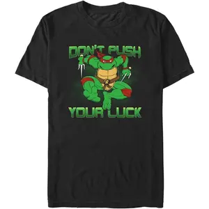 Nickelodeon Men's Don't Push Your Luck Teenage Mutant Ninja Turtles Raphael "Don't Push Your Luck" Graphic Tee Retro Attitude Casual Crewneck T-Shirt for TMNT Fans & Streetwear Lovers