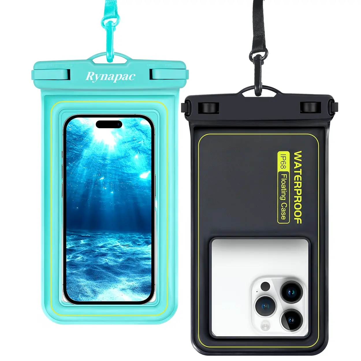 Rynapac high-quality mobile phone waterproof bag, 2 pcs, suitable for iPhone 16/15/14/13/12/11 Pro Max, Samsung S23/S22, Huawei, Xiaomi and other mobile phones below 6.8 inches (about 17.2 cm), with removable lanyard dry and wet bag